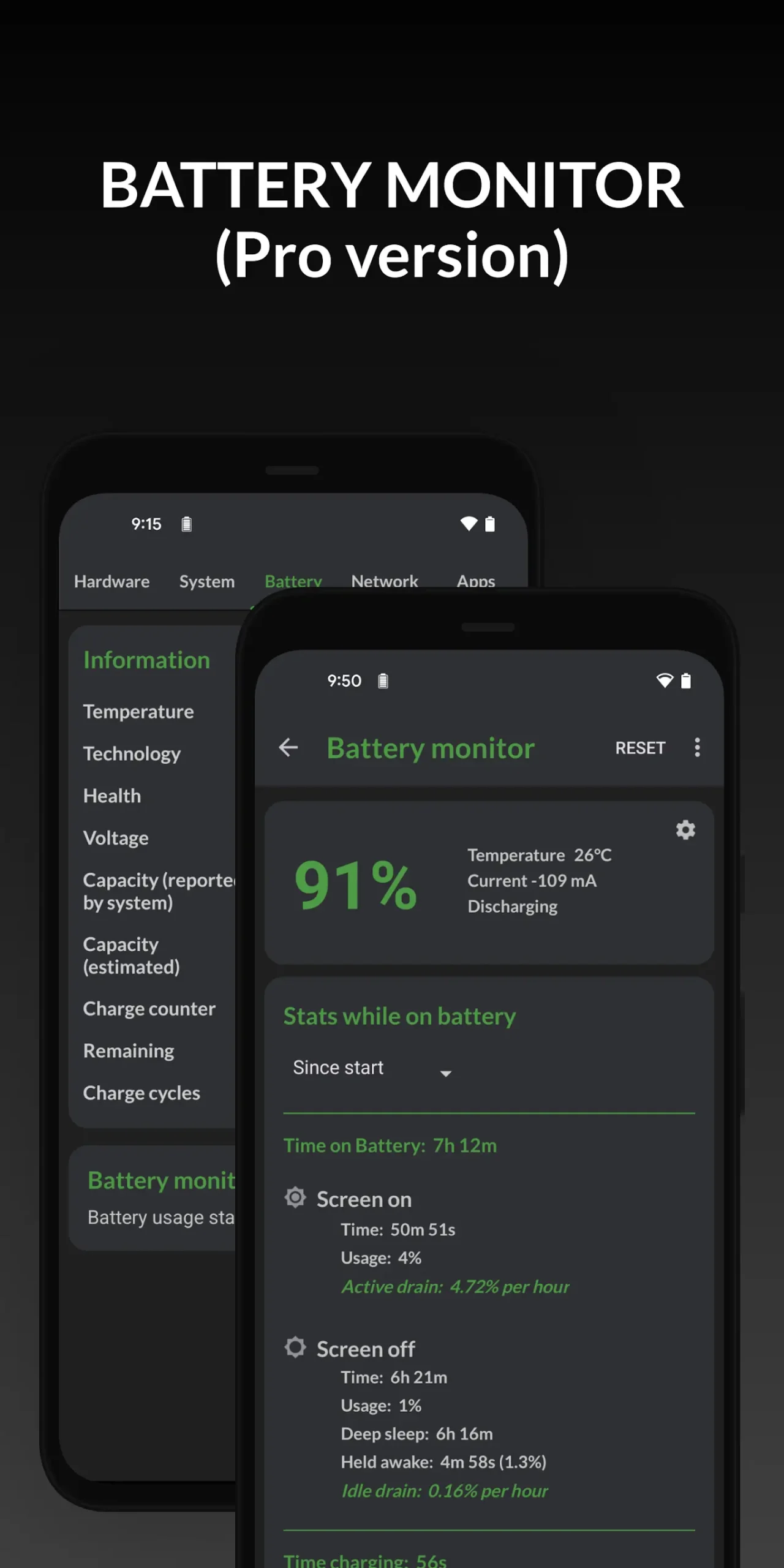 Battery monitor interface displayed